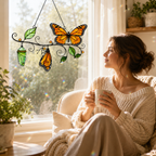 Monarch Butterfly & Chrysalis Branch Holographic Acrylic Suncatcher