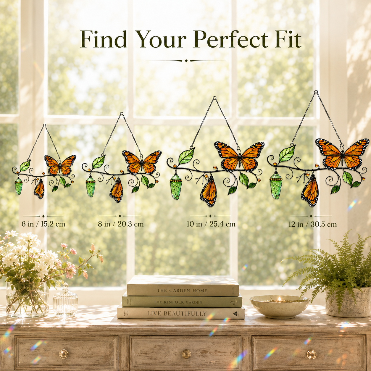 Monarch Butterfly & Chrysalis Branch Holographic Acrylic Suncatcher