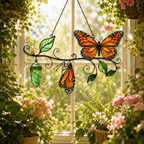 Monarch Butterfly & Chrysalis Branch Holographic Acrylic Suncatcher
