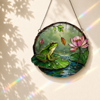 Frog on Lily Pad & Lotus Pond Holographic Acrylic Suncatcher