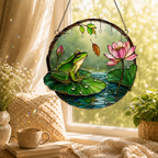 Frog on Lily Pad & Lotus Pond Holographic Acrylic Suncatcher