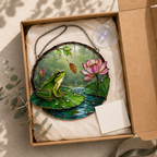 Frog on Lily Pad & Lotus Pond Holographic Acrylic Suncatcher