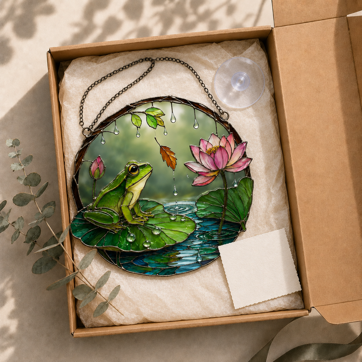 Frog on Lily Pad & Lotus Pond Holographic Acrylic Suncatcher