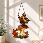 Orange Butterfly & Mushroom Holographic Acrylic Suncatcher