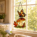 Orange Butterfly & Mushroom Holographic Acrylic Suncatcher