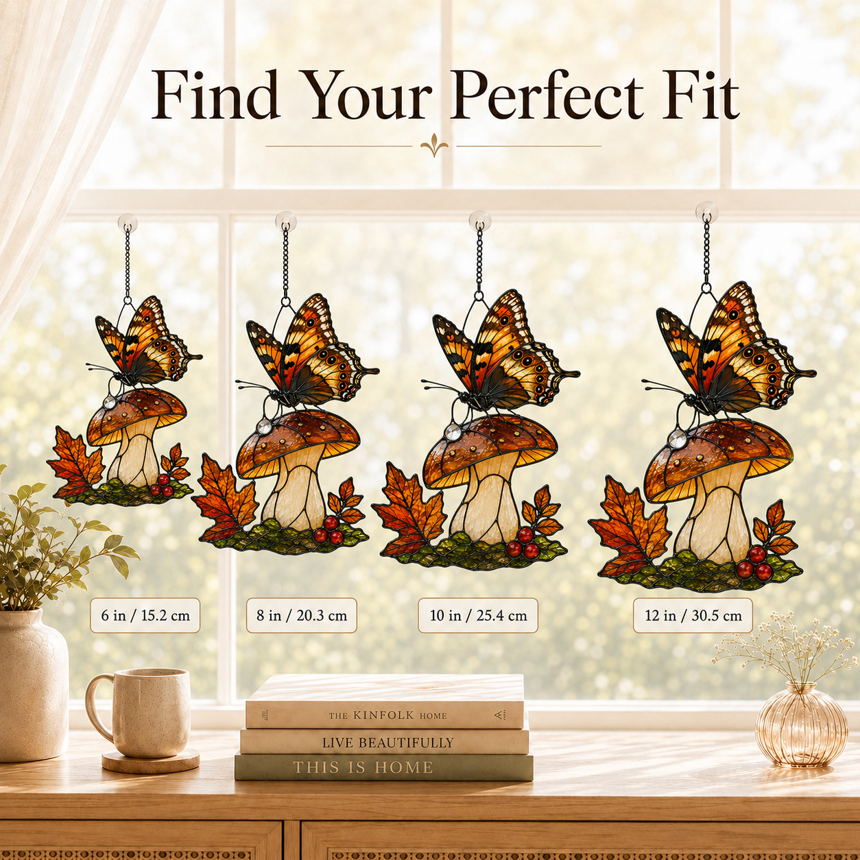 Orange Butterfly & Mushroom Holographic Acrylic Suncatcher