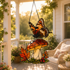 Orange Butterfly & Mushroom Holographic Acrylic Suncatcher