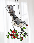 Mockingbird & Red Berries Holographic Acrylic Suncatcher