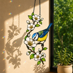 Blue Tit & Blossom Holographic Acrylic Suncatcher