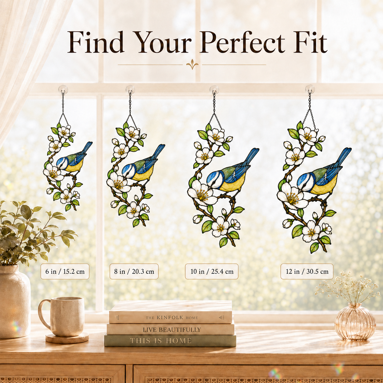 Blue Tit & Blossom Holographic Acrylic Suncatcher