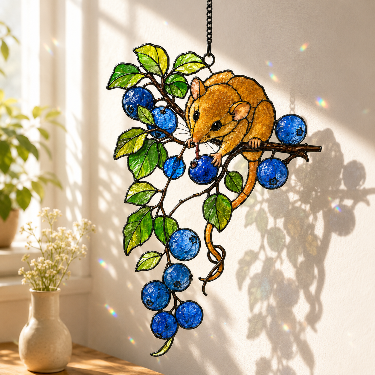 Dormouse & Blueberries Holographic Acrylic Suncatcher