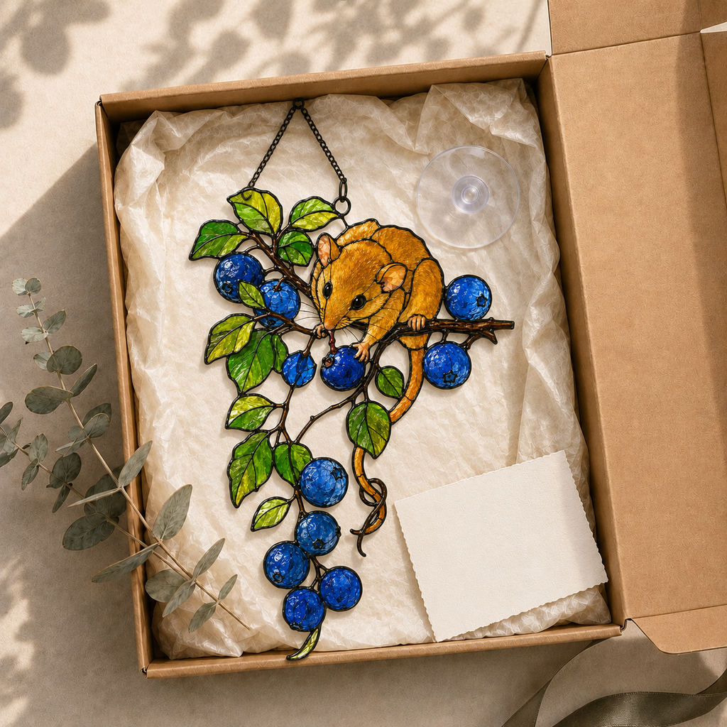Dormouse & Blueberries Holographic Acrylic Suncatcher