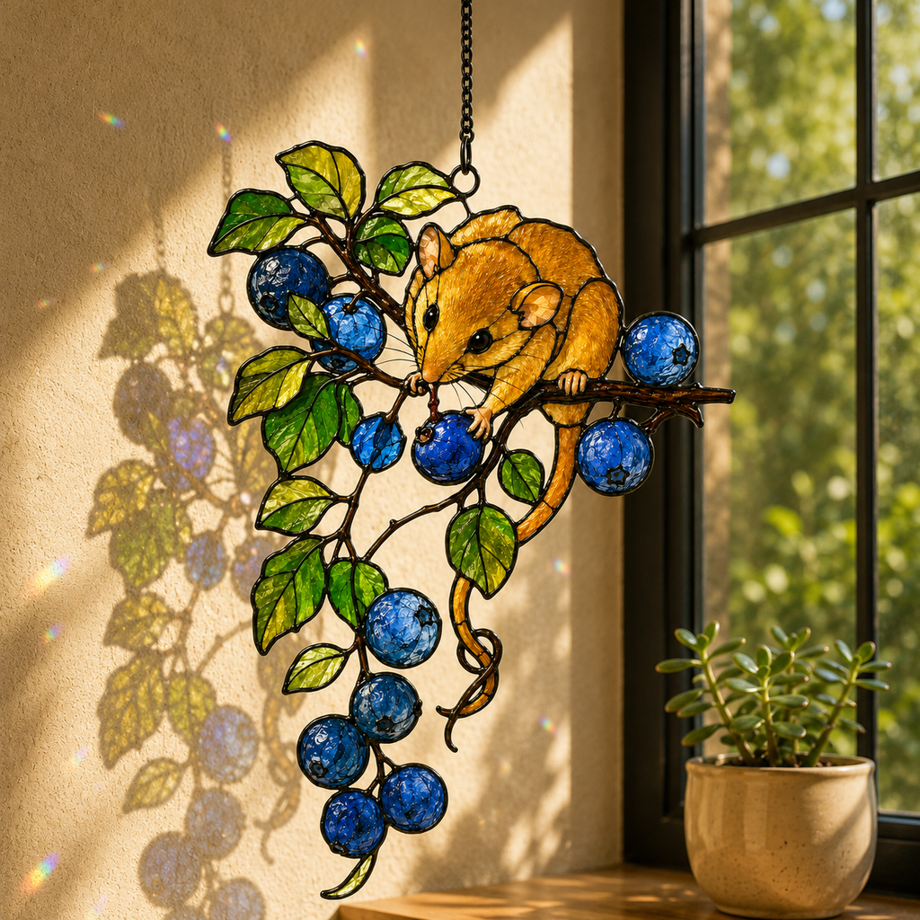 Dormouse & Blueberries Holographic Acrylic Suncatcher