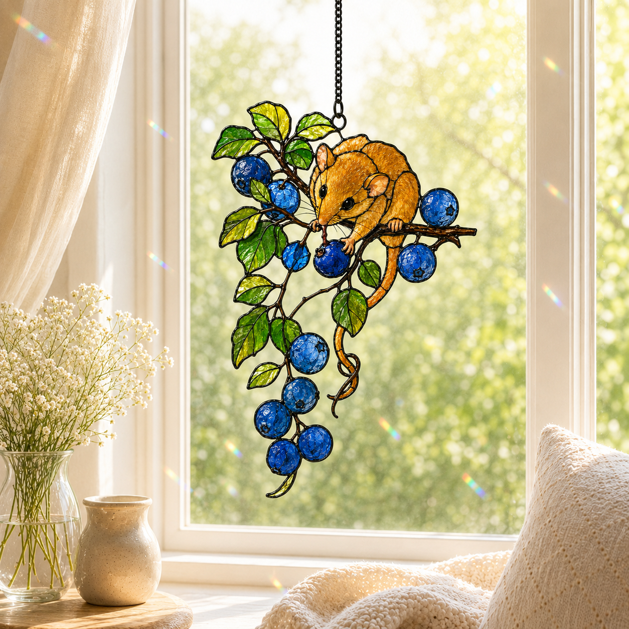 Dormouse & Blueberries Holographic Acrylic Suncatcher