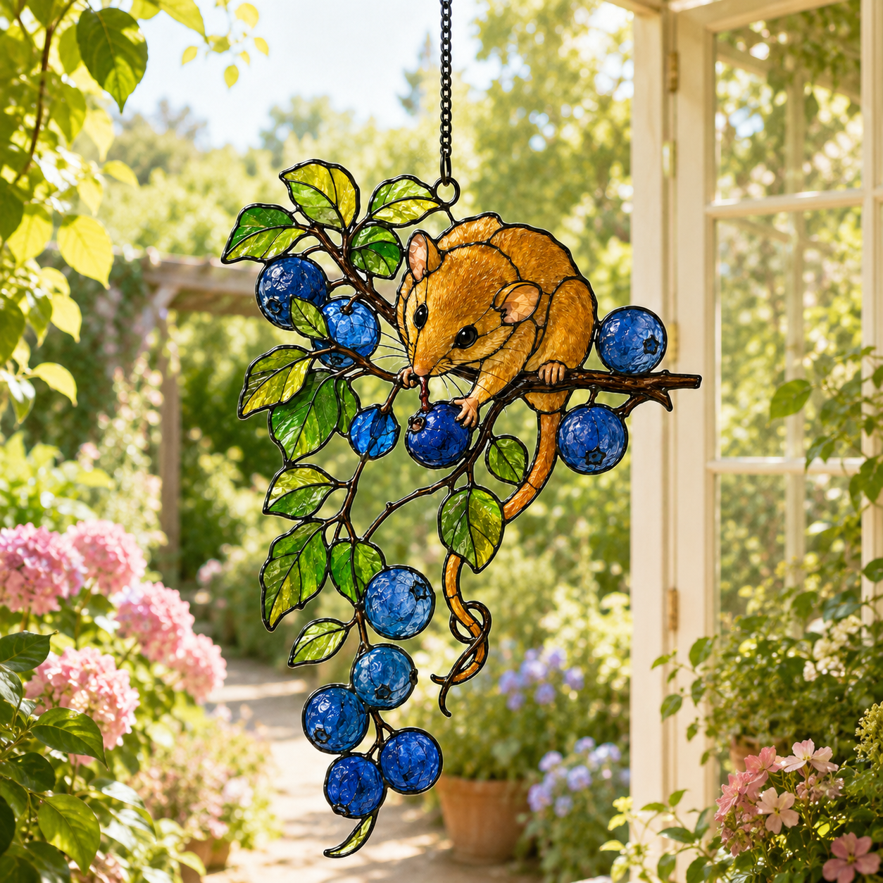 Dormouse & Blueberries Holographic Acrylic Suncatcher