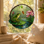 Frog on Lily Pad & Lotus Pond Holographic Acrylic Suncatcher
