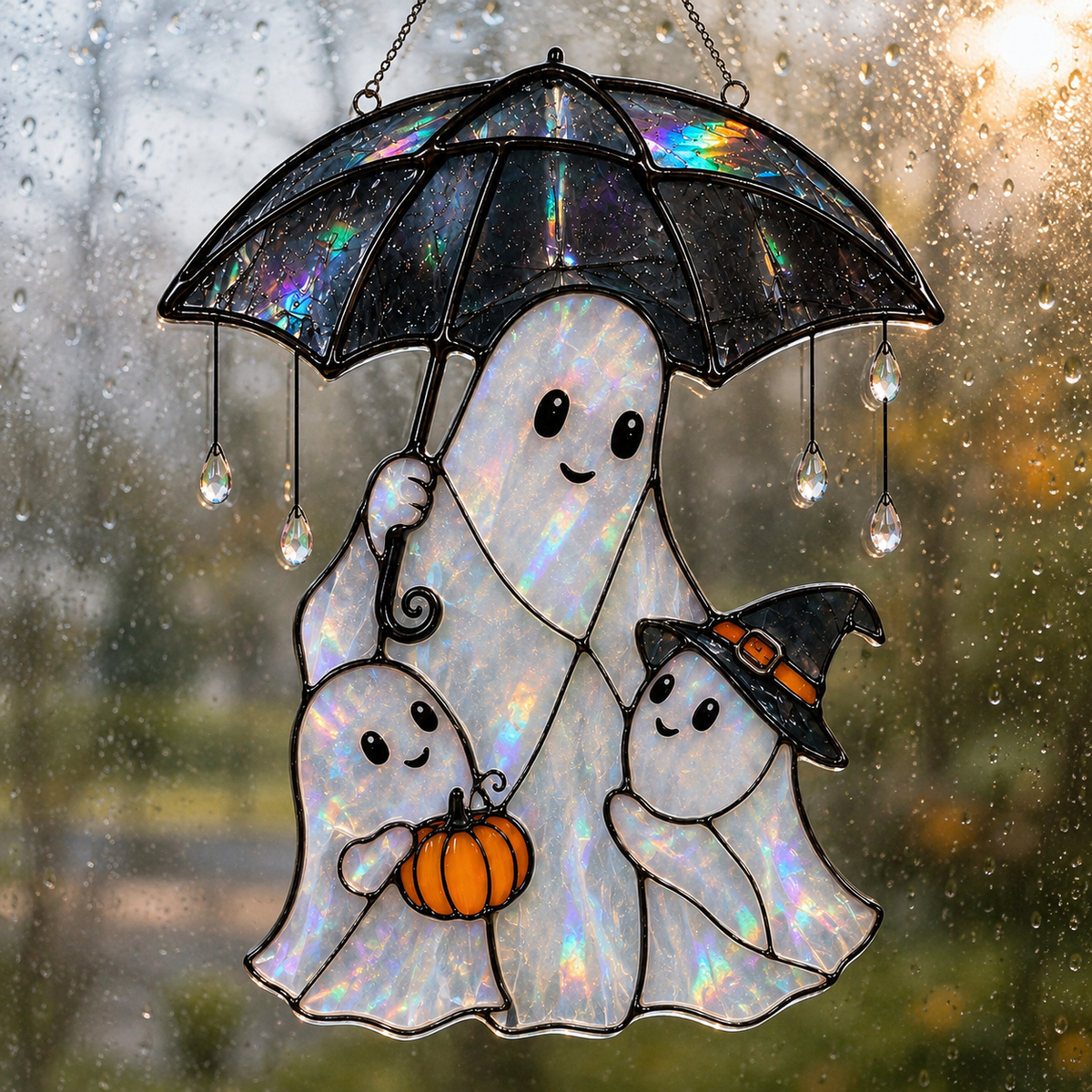 Ghost Family & Umbrella Holographic Acrylic Suncatcher