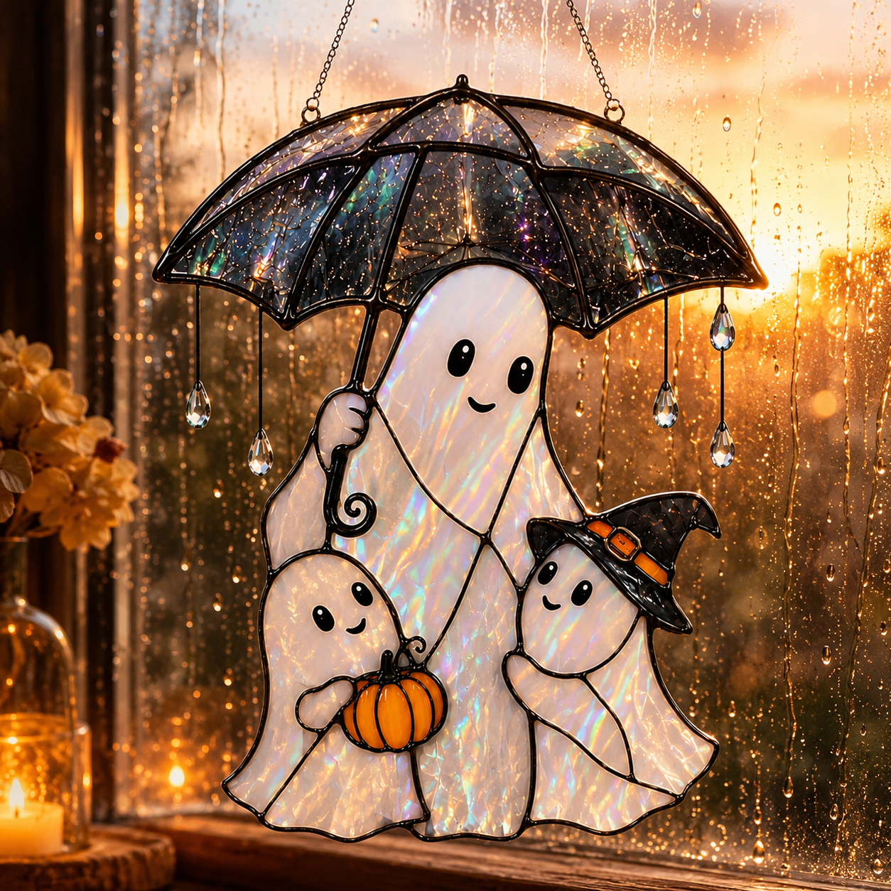 Ghost Family & Umbrella Holographic Acrylic Suncatcher