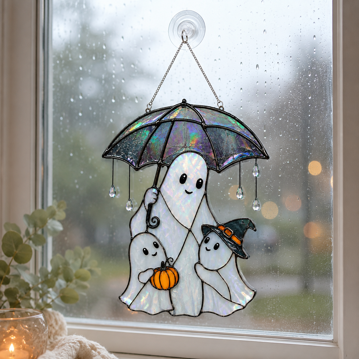 Ghost Family & Umbrella Holographic Acrylic Suncatcher
