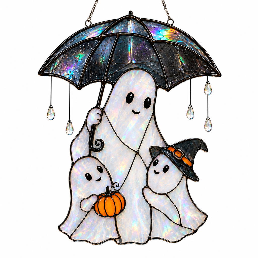 Ghost Family & Umbrella Holographic Acrylic Suncatcher