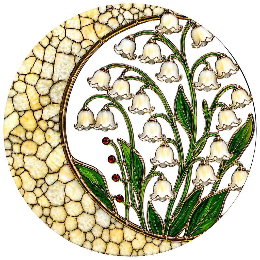 Lily of the Valley Stained Glass Suncatcher – Crescent Moon