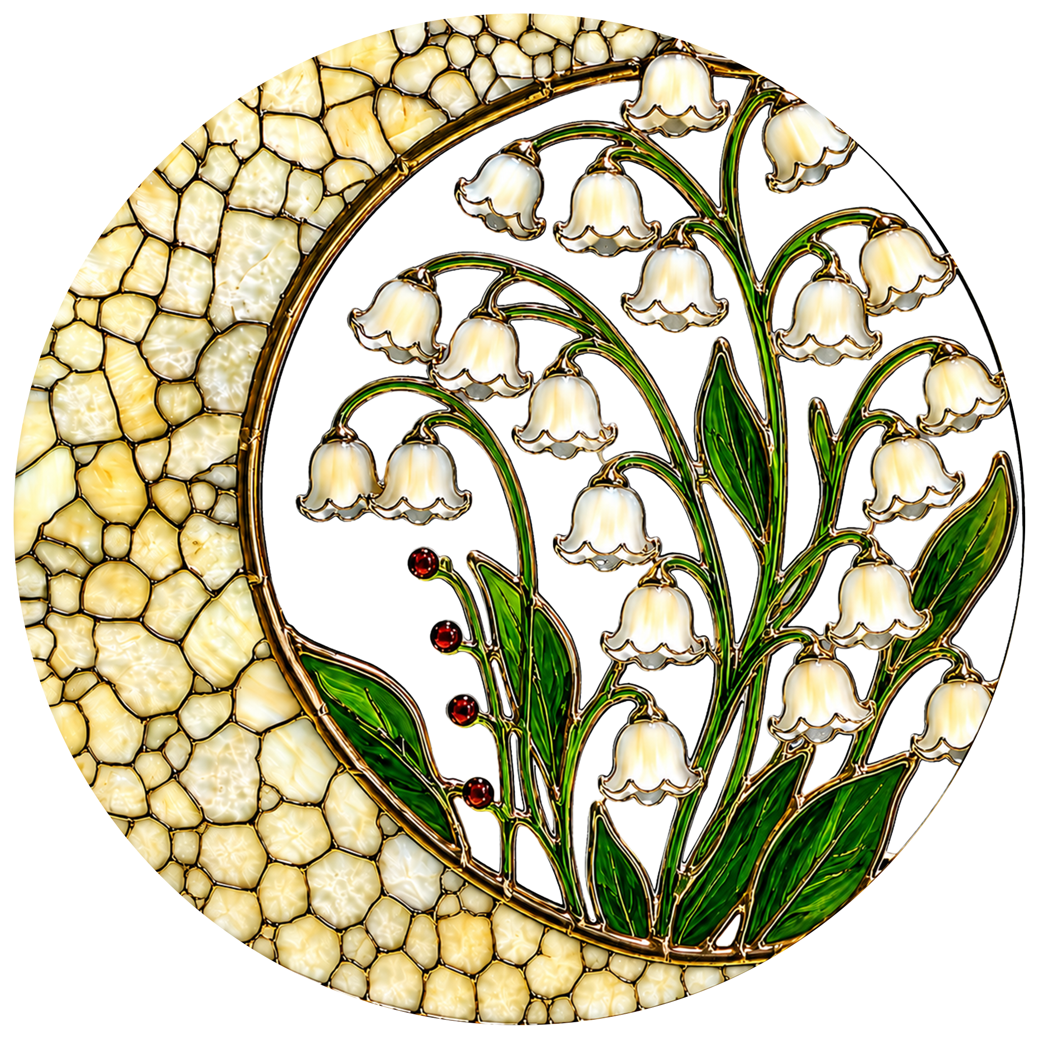 Lily of the Valley Stained Glass Suncatcher – Crescent Moon