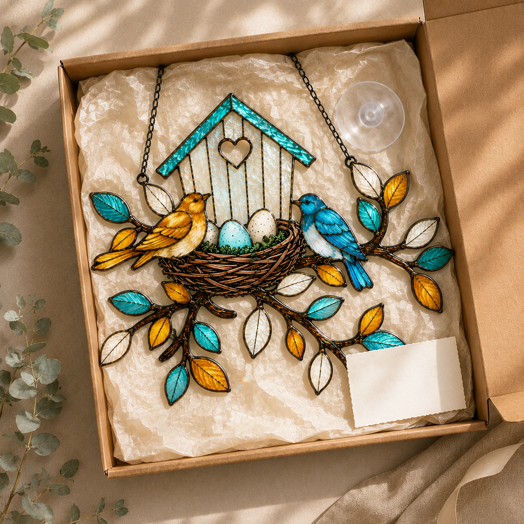 Birdhouse & Nest with Eggs Holographic Acrylic Suncatcher
