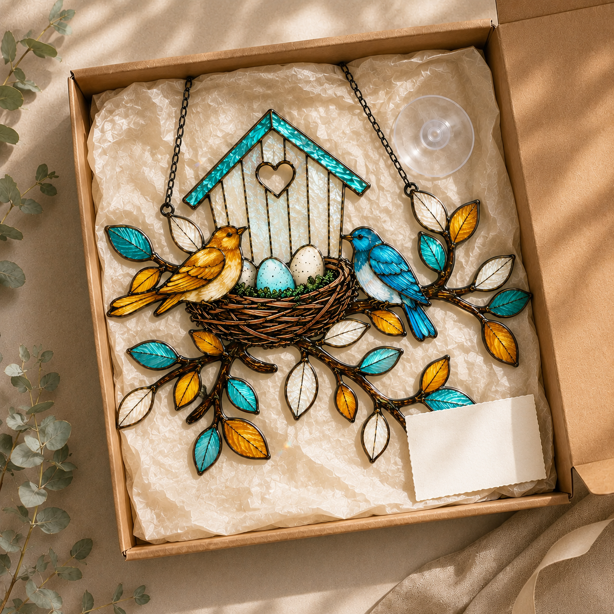 Birdhouse & Nest with Eggs Holographic Acrylic Suncatcher