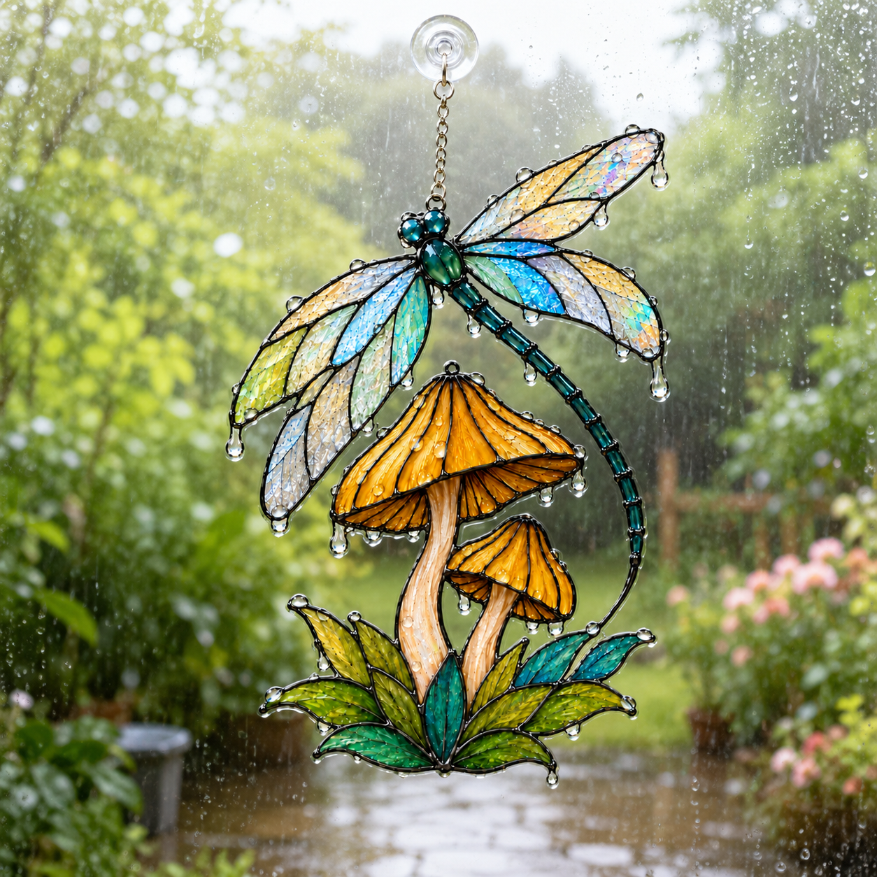 Dragonfly & Mushroom Holographic Acrylic Suncatcher