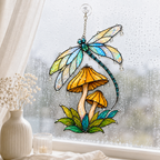 Dragonfly & Mushroom Holographic Acrylic Suncatcher