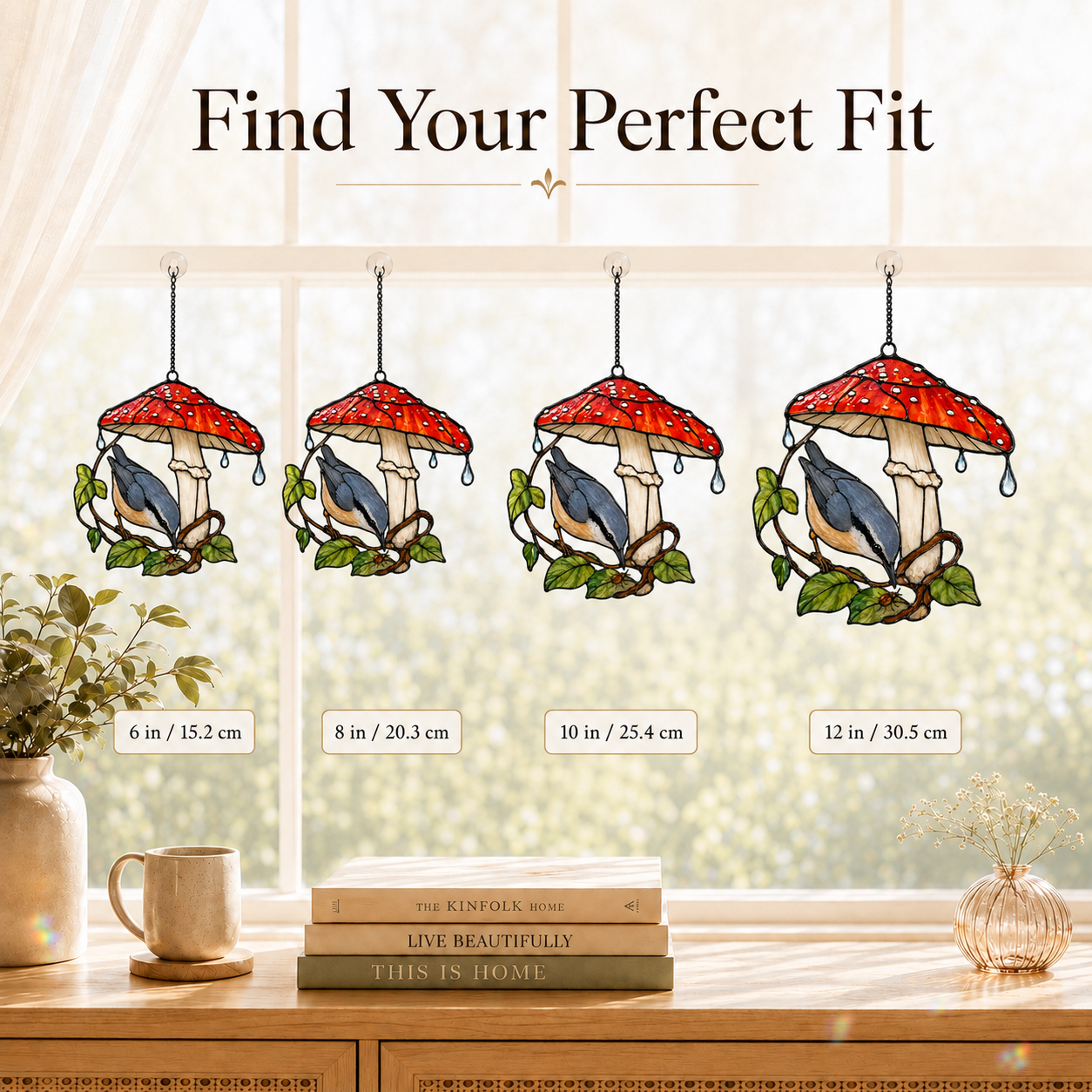 Nuthatch & Red Mushroom Umbrella Holographic Acrylic Suncatcher