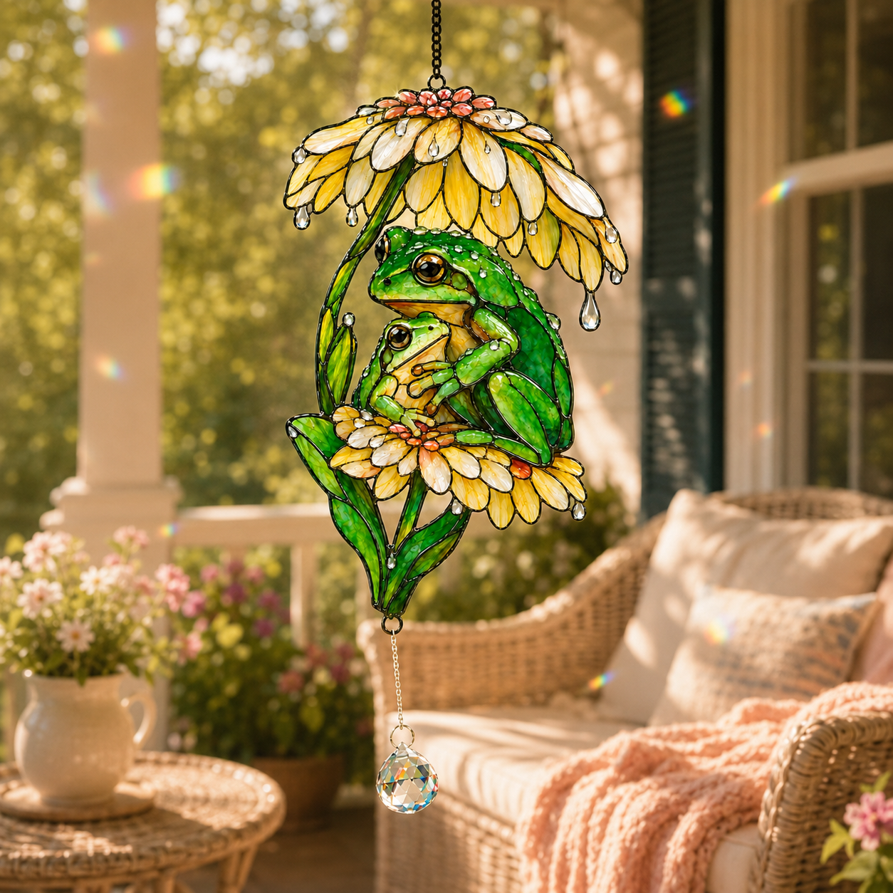 Frog Couple & Daisy Umbrella Holographic Acrylic Suncatcher