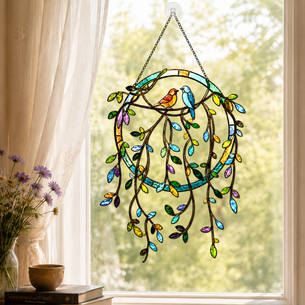 Two Birds Vine Wreath Holographic Acrylic Suncatcher