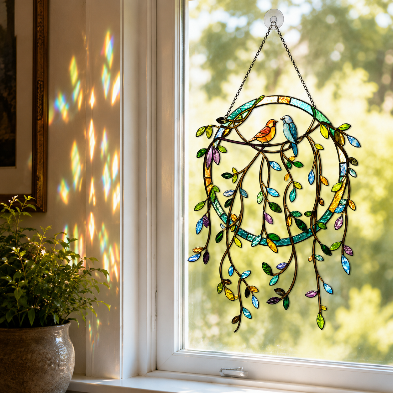 Two Birds Vine Wreath Holographic Acrylic Suncatcher