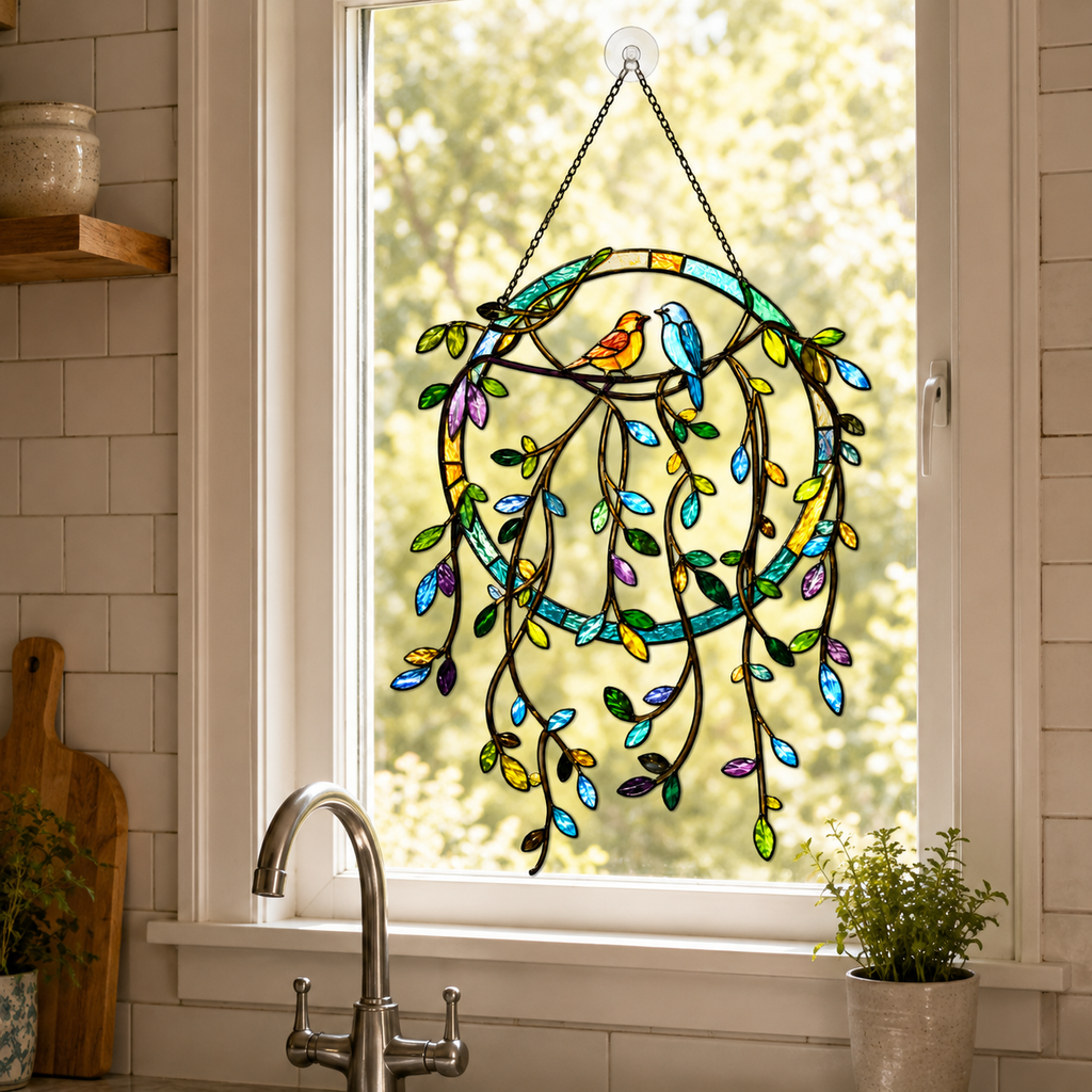 Two Birds Vine Wreath Holographic Acrylic Suncatcher