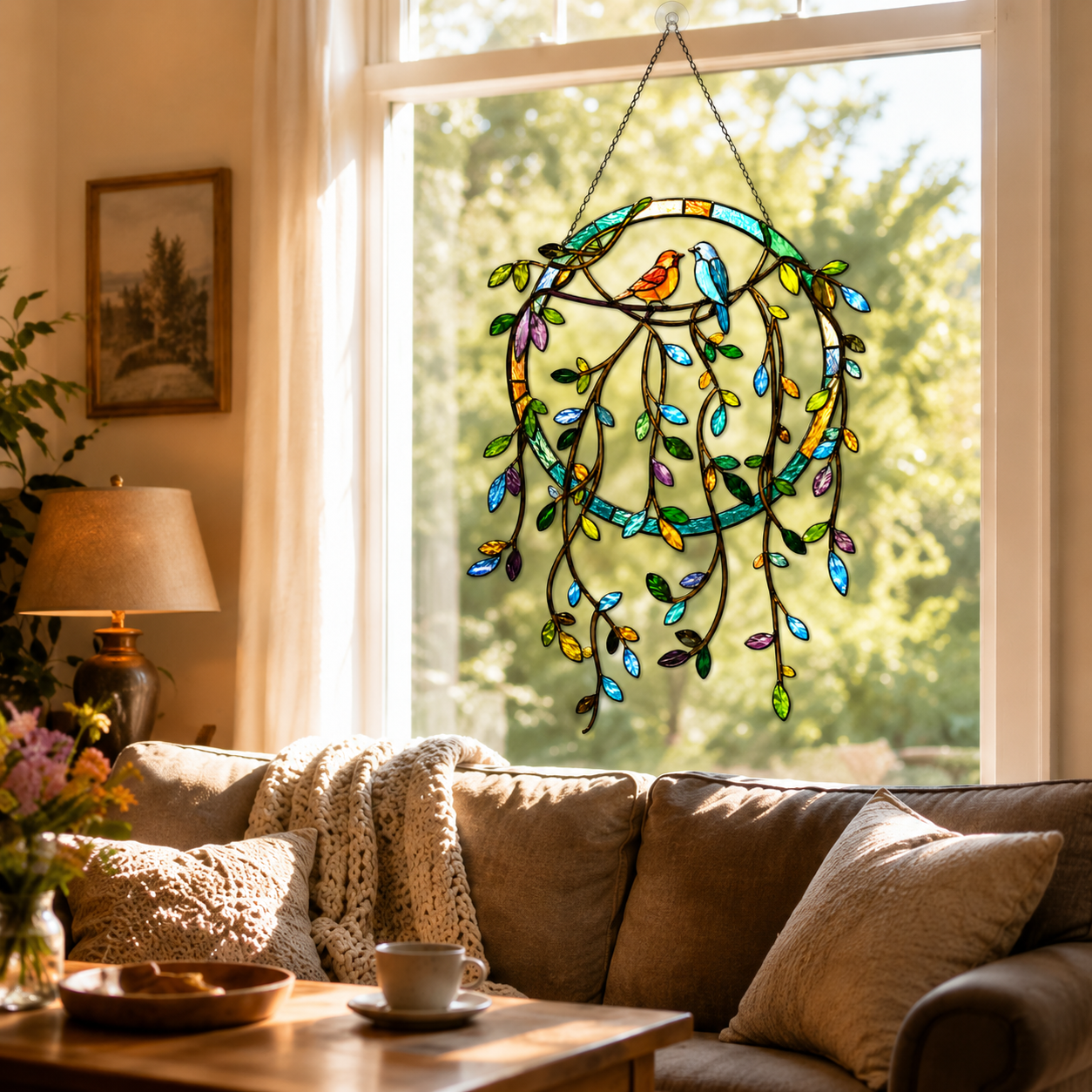 Two Birds Vine Wreath Holographic Acrylic Suncatcher