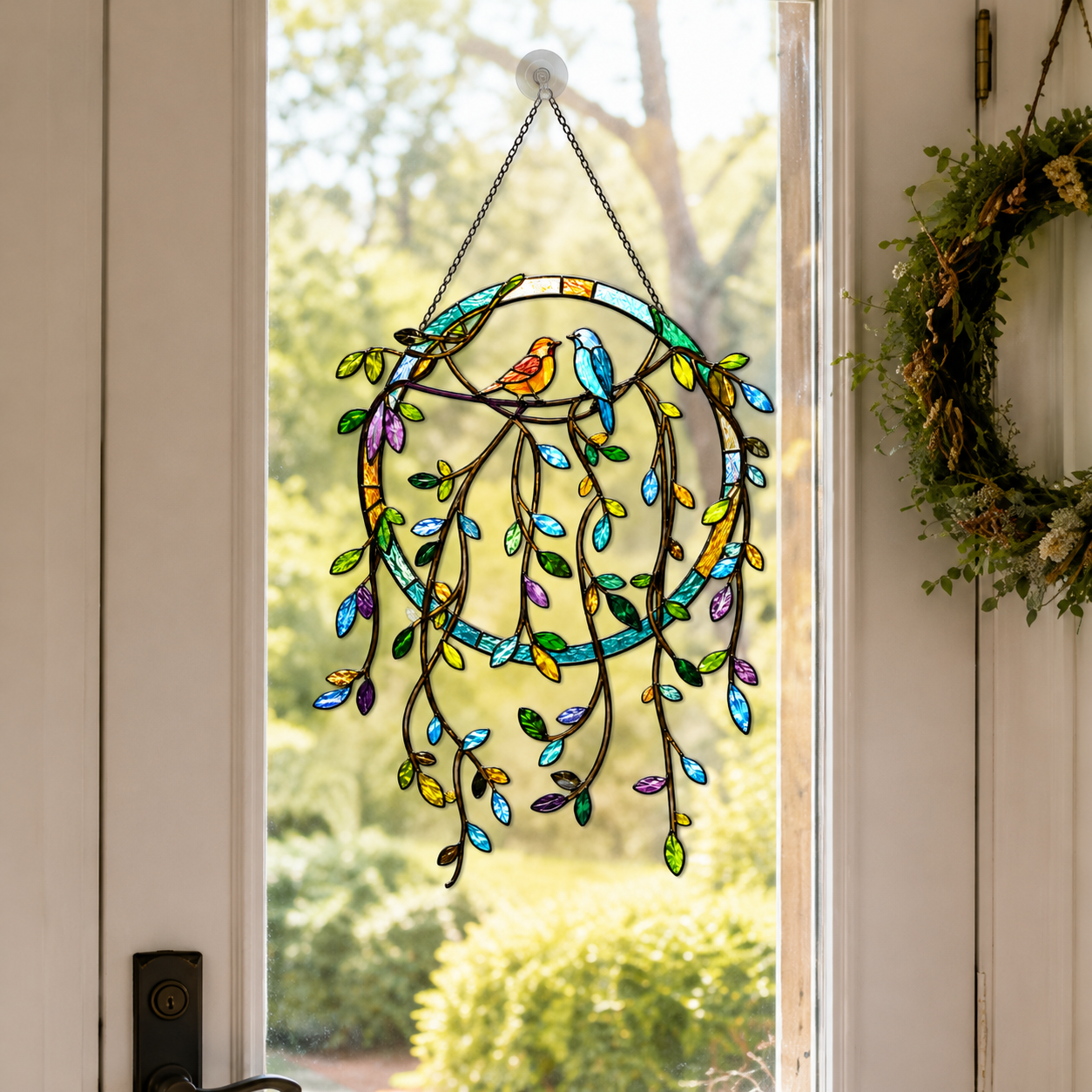 Two Birds Vine Wreath Holographic Acrylic Suncatcher