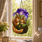 Squirrel Couple & Morning Glory Umbrella Holographic Acrylic Suncatcher