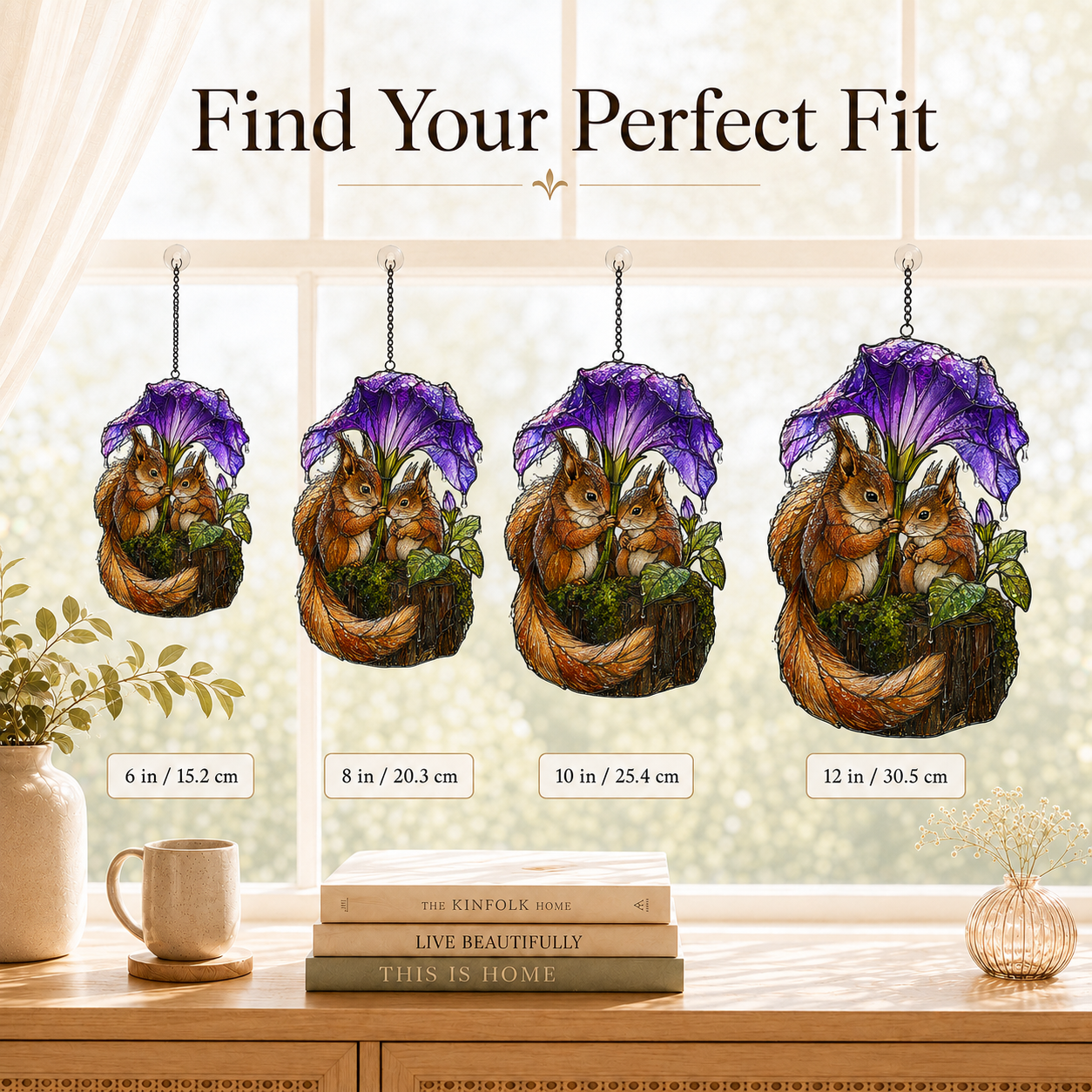 Squirrel Couple & Morning Glory Umbrella Holographic Acrylic Suncatcher