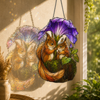 Squirrel Couple & Morning Glory Umbrella Holographic Acrylic Suncatcher