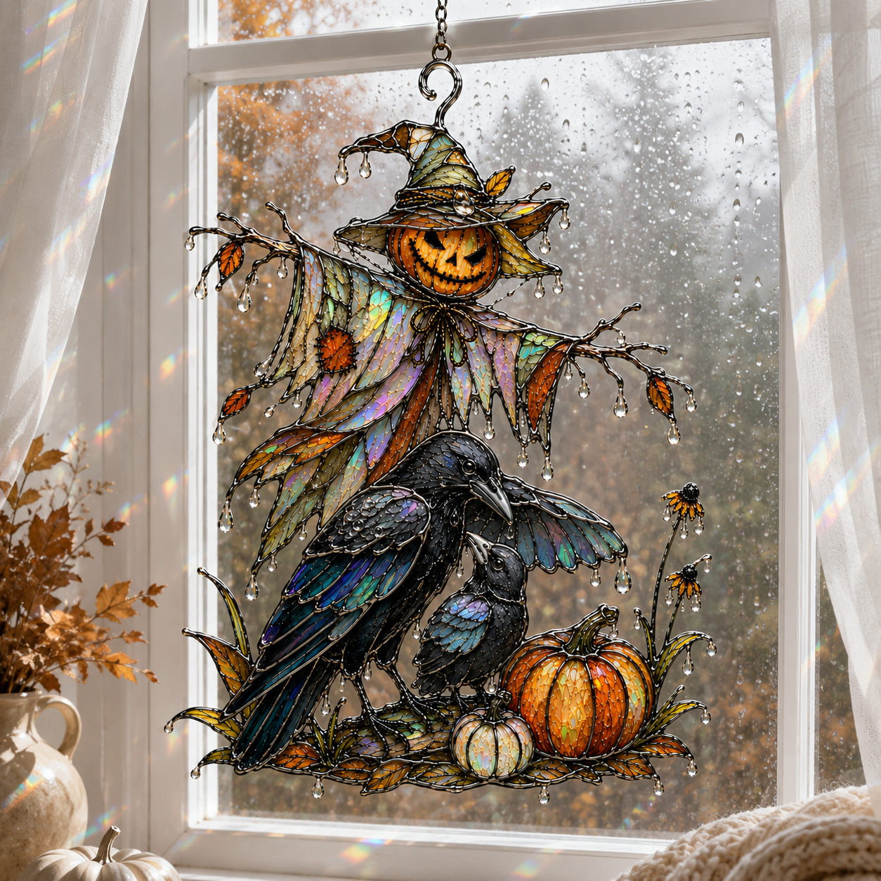 Scarecrow & Crow Holographic Acrylic Suncatcher