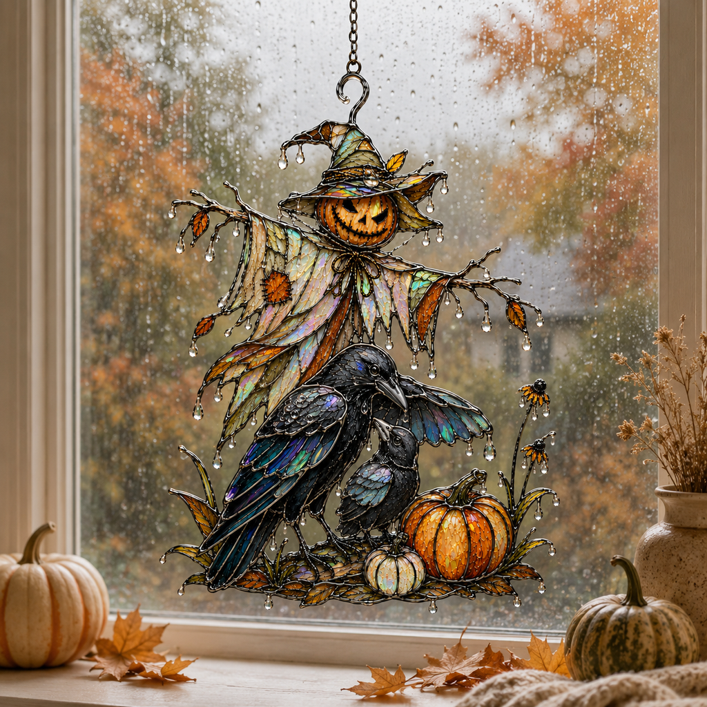 Scarecrow & Crow Holographic Acrylic Suncatcher