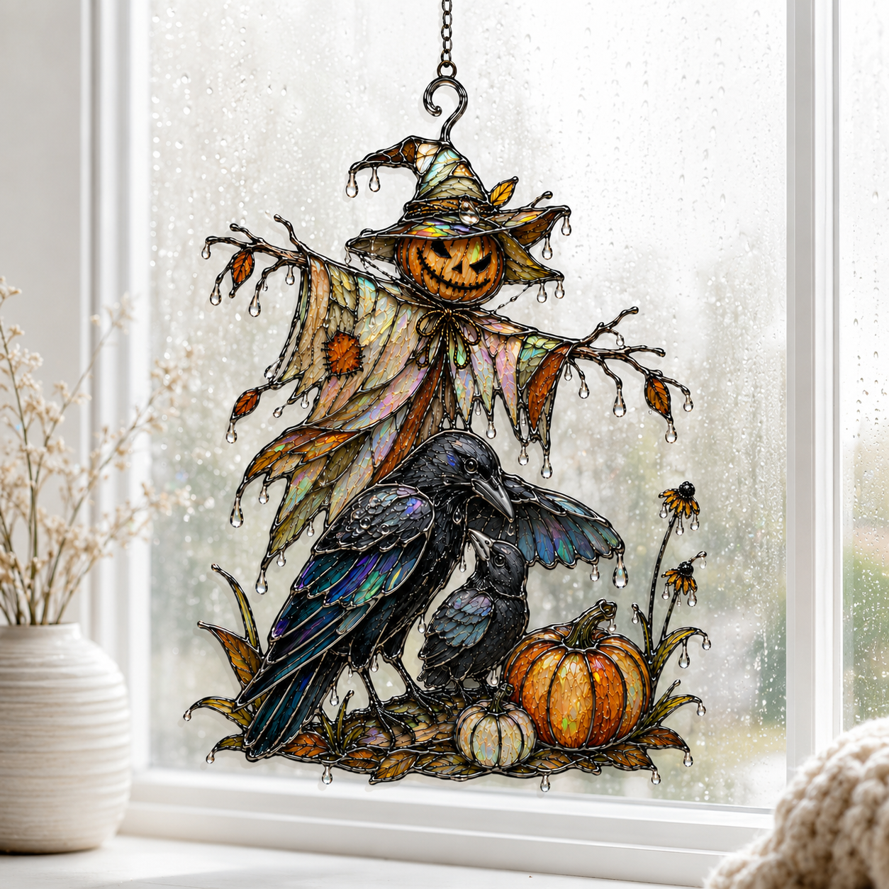 Scarecrow & Crow Holographic Acrylic Suncatcher