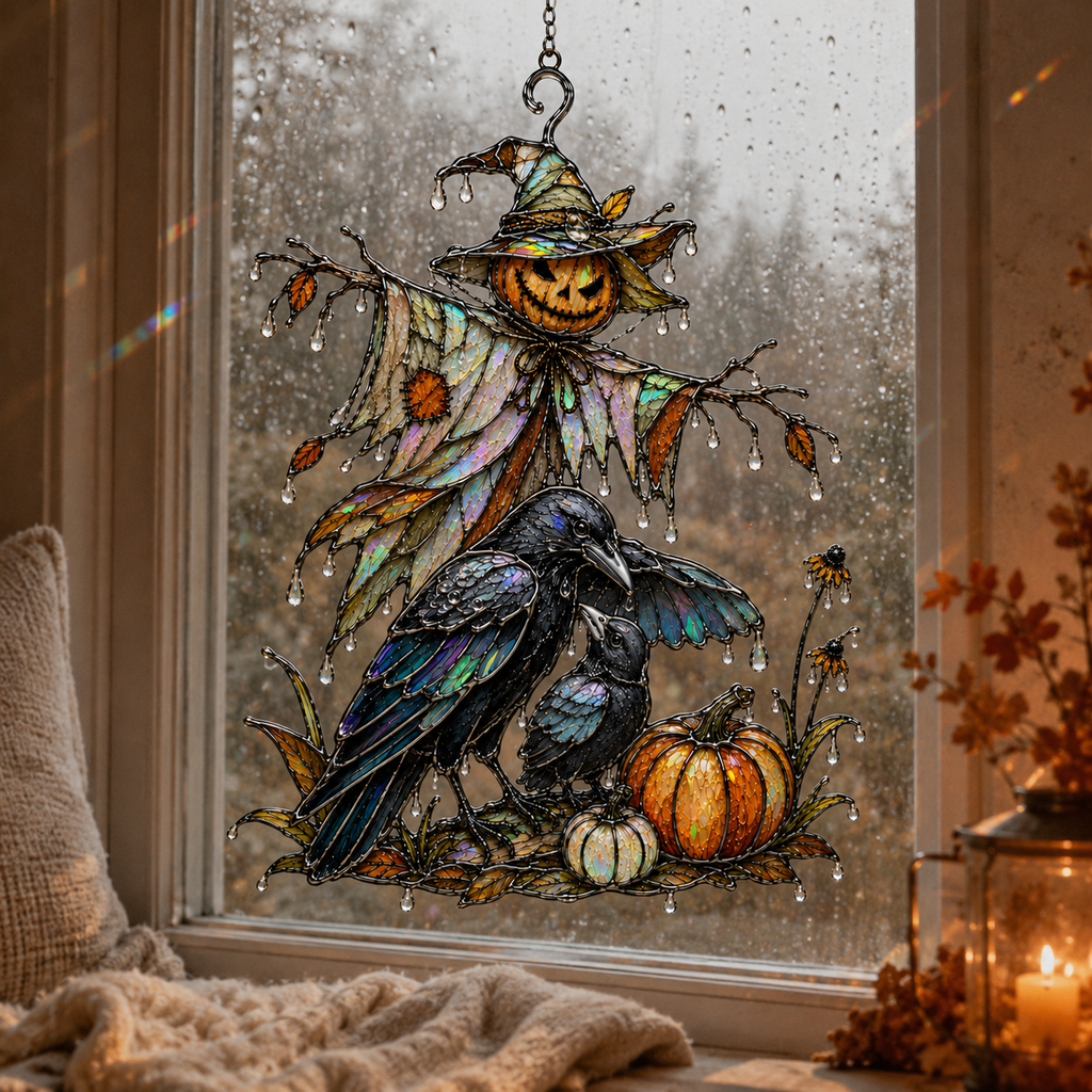 Scarecrow & Crow Holographic Acrylic Suncatcher