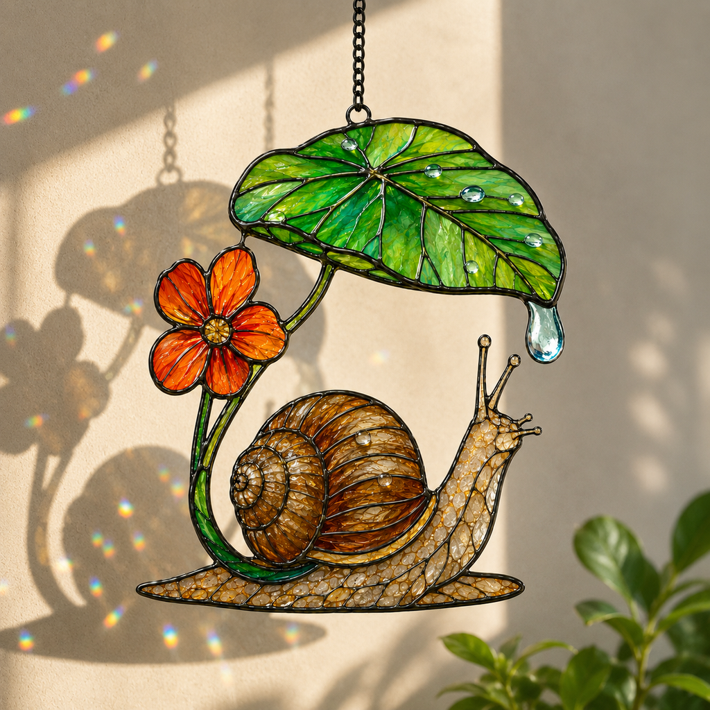 Snail & Leaf Umbrella Holographic Acrylic Suncatcher