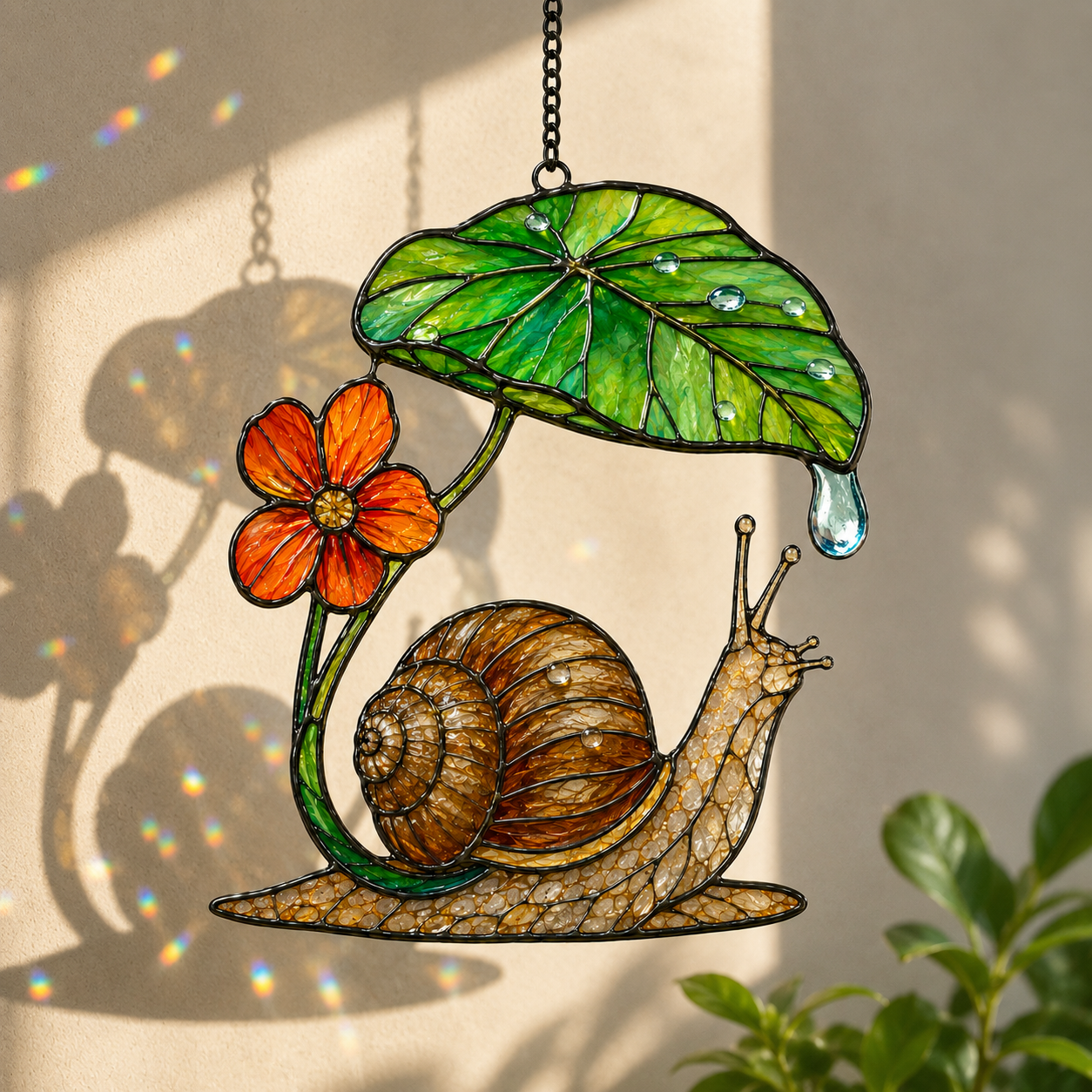 Snail & Leaf Umbrella Holographic Acrylic Suncatcher