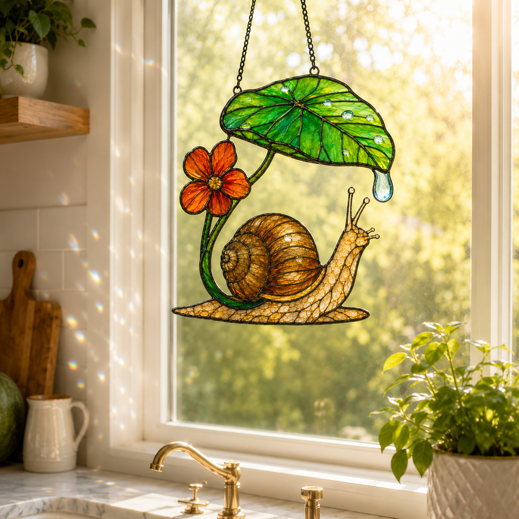 Snail & Leaf Umbrella Holographic Acrylic Suncatcher