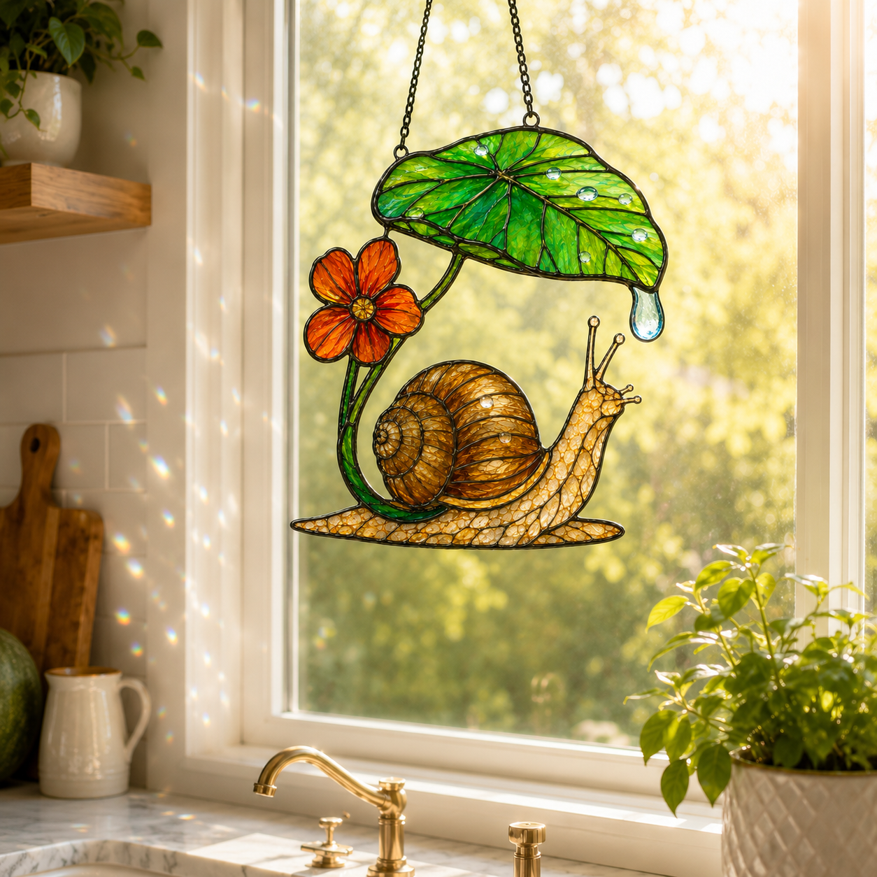 Snail & Leaf Umbrella Holographic Acrylic Suncatcher