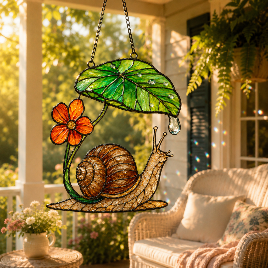 Snail & Leaf Umbrella Holographic Acrylic Suncatcher