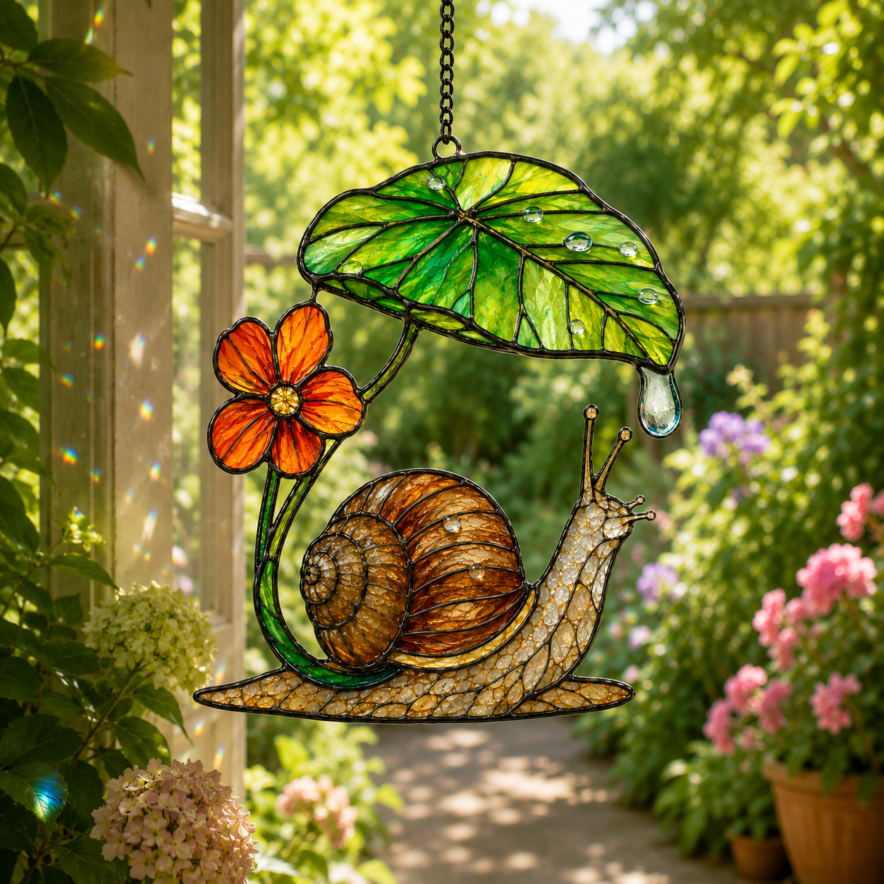 Snail & Leaf Umbrella Holographic Acrylic Suncatcher
